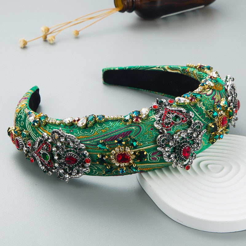 Aveuri Luxury Baroque Palace Style Full Rhinestone Headband Hair Accessories Women Thickened Sponge Embroidery Prom Hairband Hair Hoop