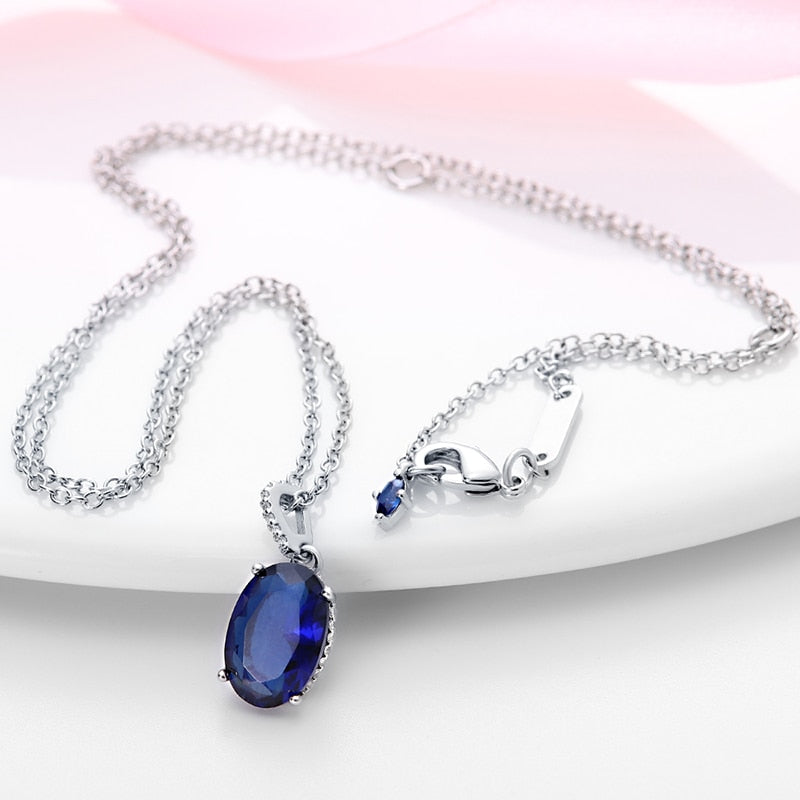 Fashion Original Silver Color Blue Gem Zircon Pendant Necklace Ladies Brand Necklace Jewelry Gift 2023 New Free Shipping