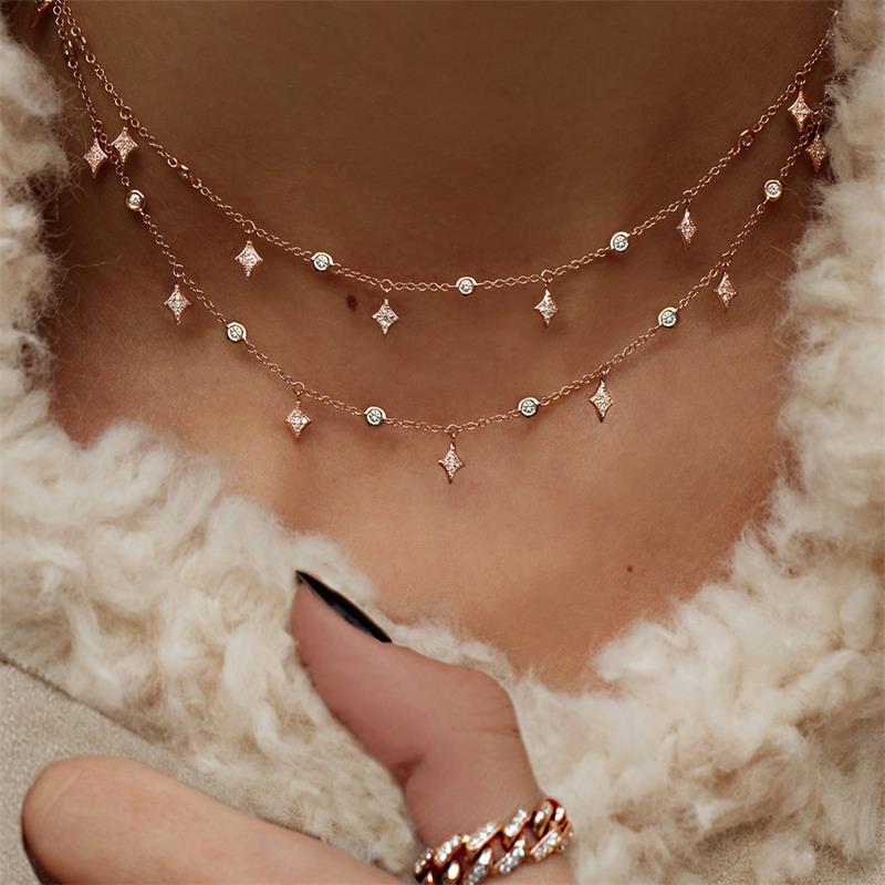 Aveuri Vintage Multilayer Necklace Women Gold Color Moon Star Horn Crescent Pendant Necklace Fashion Choker Jewelry New
