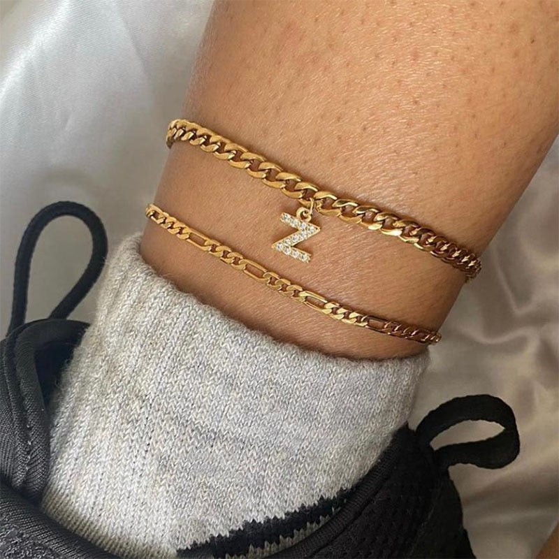 Tiny A-Z Initial Letter Anklets For Women Stainless Steel Gold Alphabet Cuban Link Anklet Bracelet Boho Jewelry Gift Bijoux