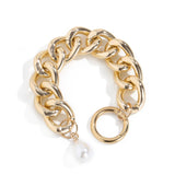 AVEURi 2023 Fashion Chain Bracelets Imitation Pearls Thick Link Chain Bracelets Bangles Women Men Bracelet Vintage Boho Jewelry