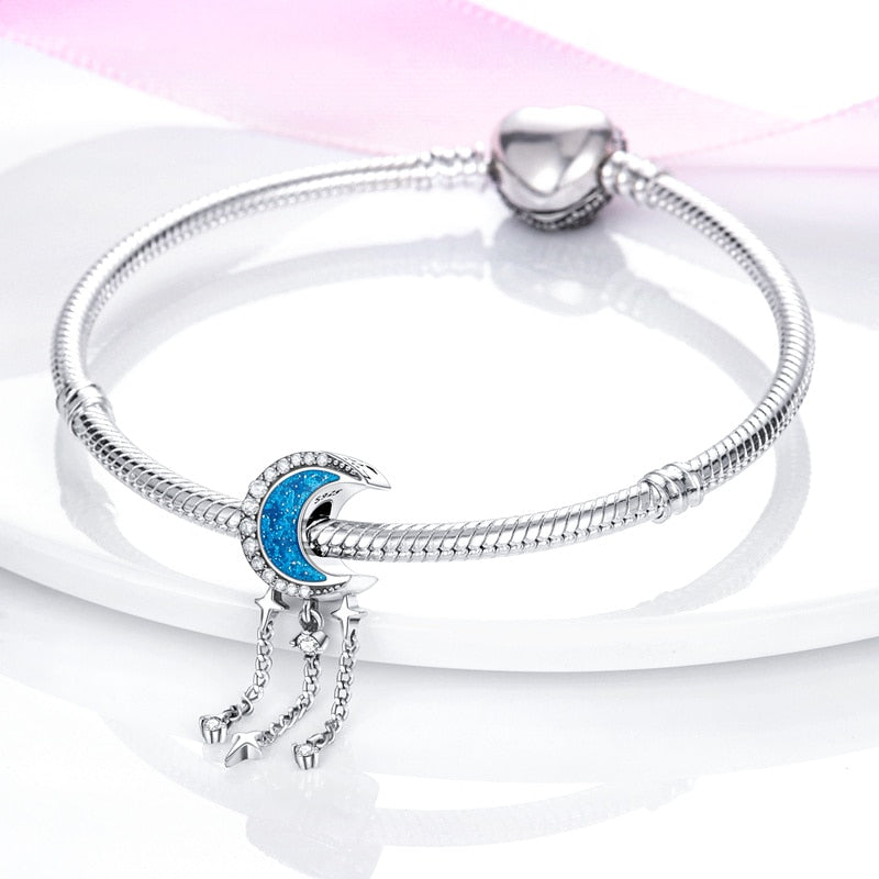 Fit Original Pandach Bracelets Silver Zircon Moon And Stars Beaded Women Silver Pendant Diy Jewelry 2023 New