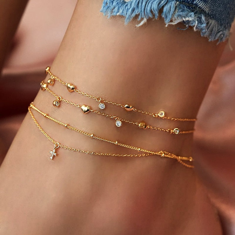 Aveuri Bohemia Chain Anklets for Women Foot Accessories 2023 Summer Beach Barefoot Sandals Bracelet ankle on the leg Female