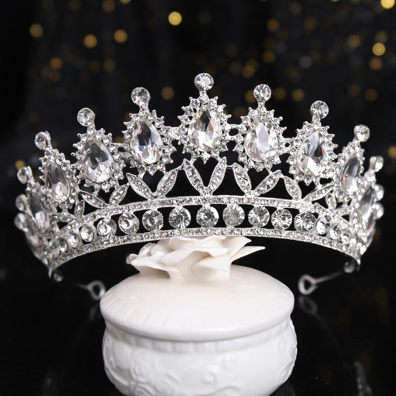 Aveuri Back to school Luxury Blue Rhinestone Crystal Wedding Crown Bride Tiaras And Crowns Queen Diadem Pageant Crown Bridal Hair Jewelry Accessories