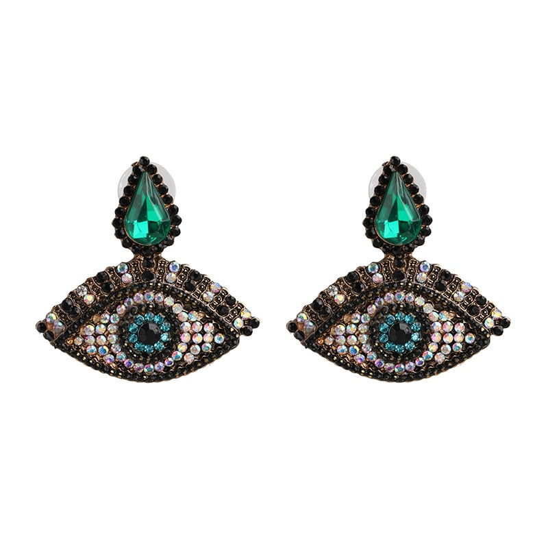 AVEURI Trendy Ethnic Love Heart Shape Evil Eye Drop Earrings For Women Vintage Statement Crystal Dangle Earring Jewelry Gift