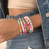 AVEURi 2023 5 Colors Bohemian Ethnic Soft Clay Imitation Pearl Bracelet Sets For Women New Multicolor Letters Beads Snowman Bracelet