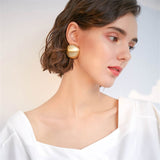 AVEURI 2023 New Punk Bijoux Stereoscopic Geometric Half Sphere Gold Matte Metal Big Stud Earrings For Women Girls Party Accessories