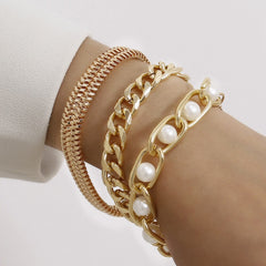 AVEURi 2023 Hip Hop Elegant Imitation Pearls Chain Bracelet Sets For Women Fashion Multilayer Gold Color Bracelets Bangles Jewelry