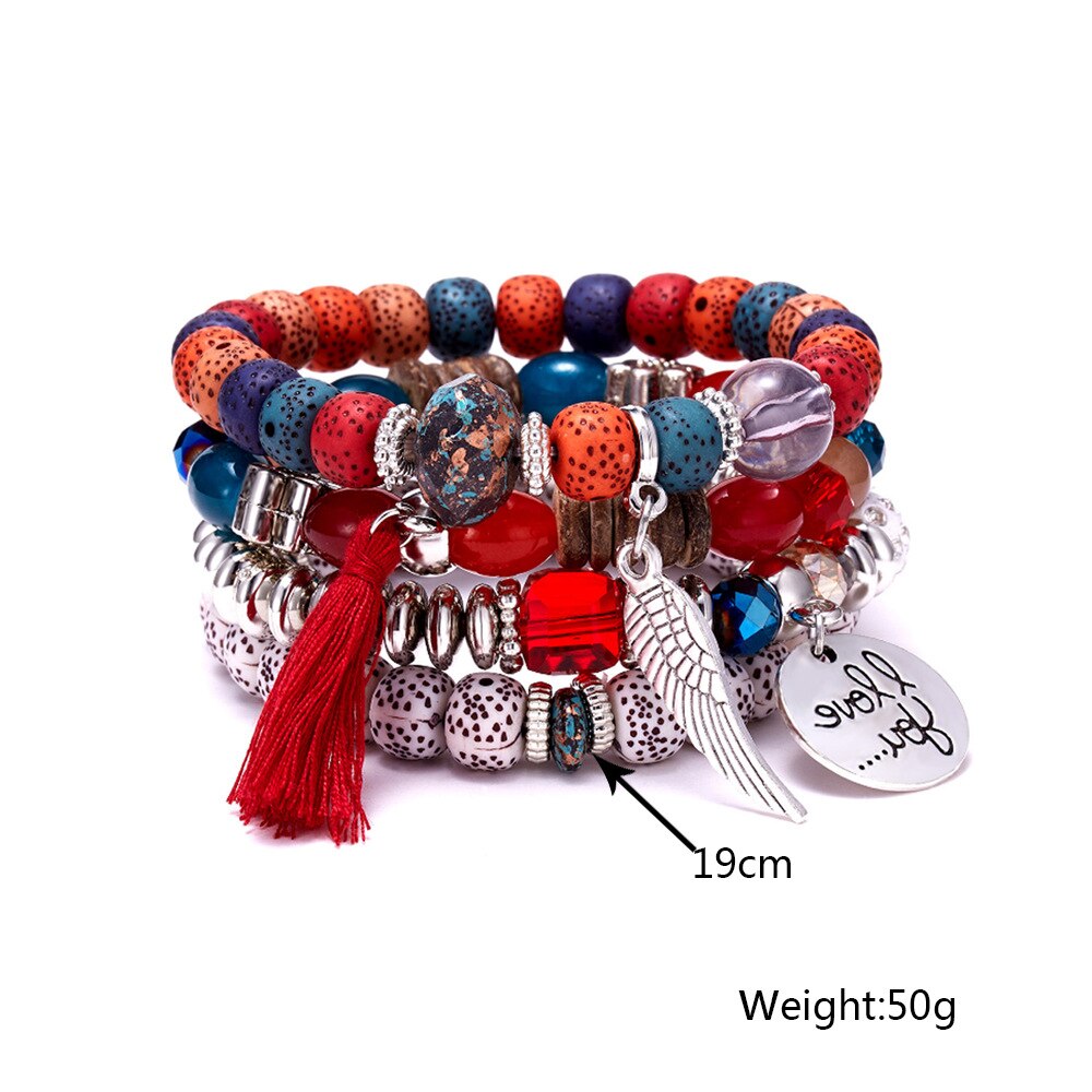 Turquoises Beaded Stone Bracelets for Women Men Multi-layers Leaf I LOVE YOU Letter Bracelets 2023 Ethinic Jewerly AM3085