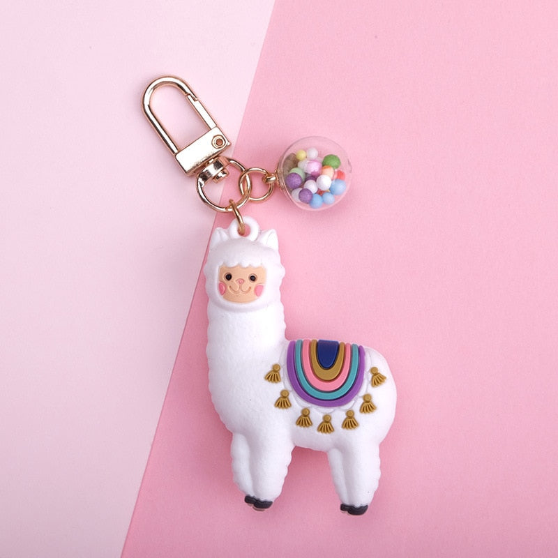 Aveuri Korean Fashion DIY Handmade Gift Llama Key Chain Women Bag Love Heart Color Ball Pendant Cartoon Epoxy Alpaca Keychains Trinket