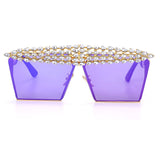 Aveuri Luxury Square Diamond Sunglasses Women Men 2022 Flat Top Crystal Punk Sun Glasses Mirror Rhinestones Red Purple Eyewear UV400