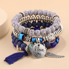 Turquoises Beaded Stone Bracelets for Women Men Multi-layers Leaf I LOVE YOU Letter Bracelets 2023 Ethinic Jewerly AM3085