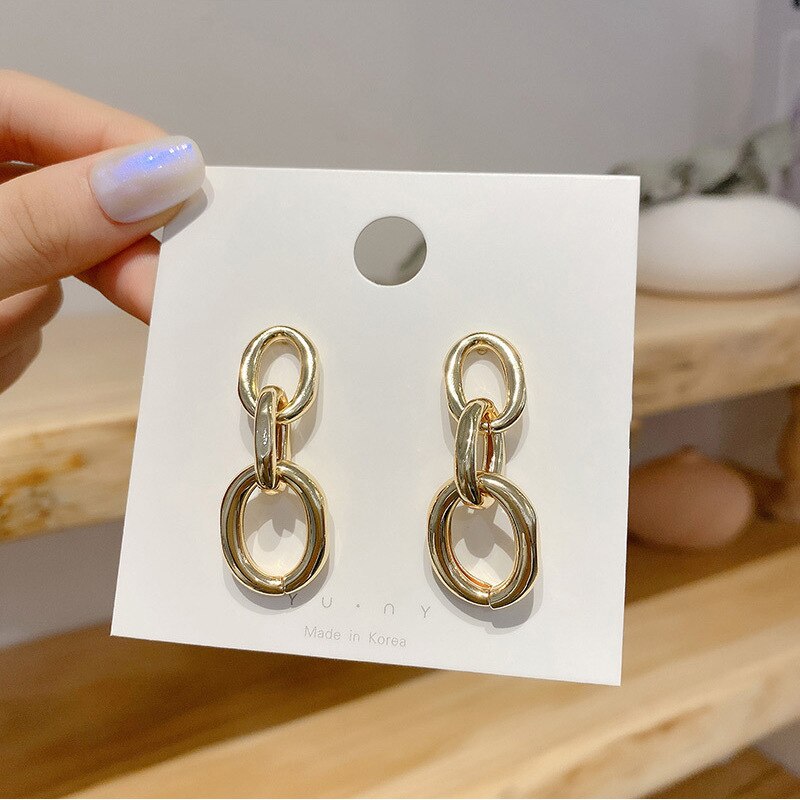 LATS Korean Gold Retro Chain Earrings for Women Exaggerated Large Dangle Earrings Temperament Drop Earings Fashion Jewelry Gifts