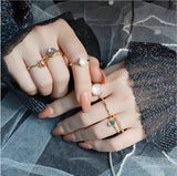 Aveuri 2023 Vintage Summer 8Pcs/Set Fairy Friends Colorful Stone Metalic Fashion Finger Rings Korea Hit Rings For Women Girl Party