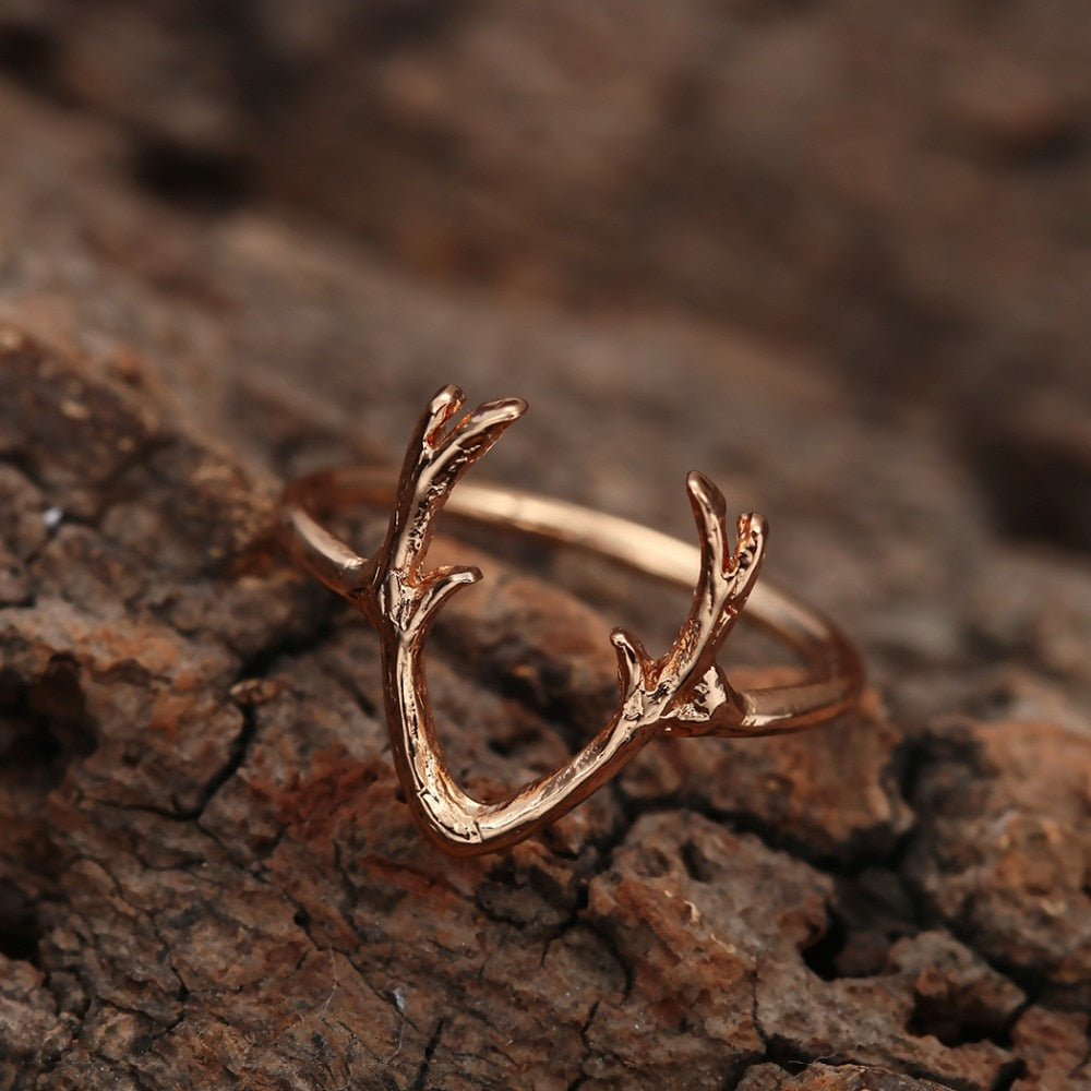 Christmas Gift Delicate Design Vintage Antlers Wedding Rings Unique Animal Deer Elk Rings Christmas Jewelry Gift for Women Men bijoux