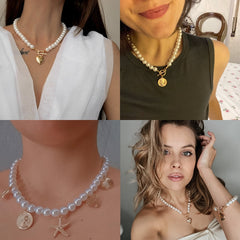 Tocona Luxury Pearl Stone Shell Pendant Necklace for Women Summer Star Heart Chain Choker Necklace Bohemian Jewelry Gift