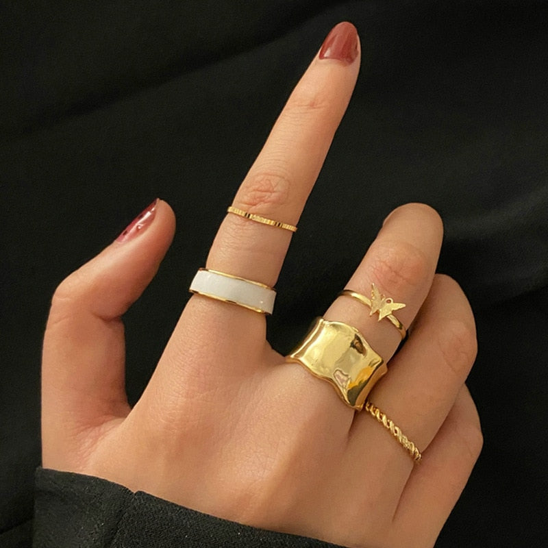 LATS Bohemian Gold Chain Rings Set For Women Fashion Boho Coin Snake Moon Star Rings Party 2023 Female Trend Jewelry Gifts