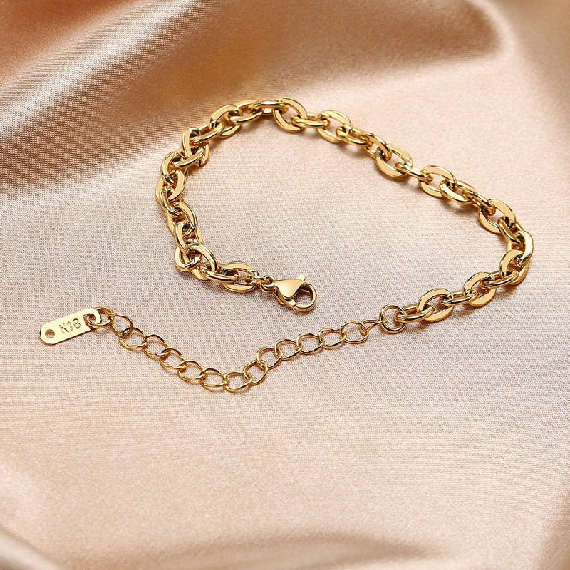 Paperclip Chain Bracelet for Women,Gold Color Stainless Steel Rectangle Link Bracelets,Cable Dainty Girls Layering Jewelry