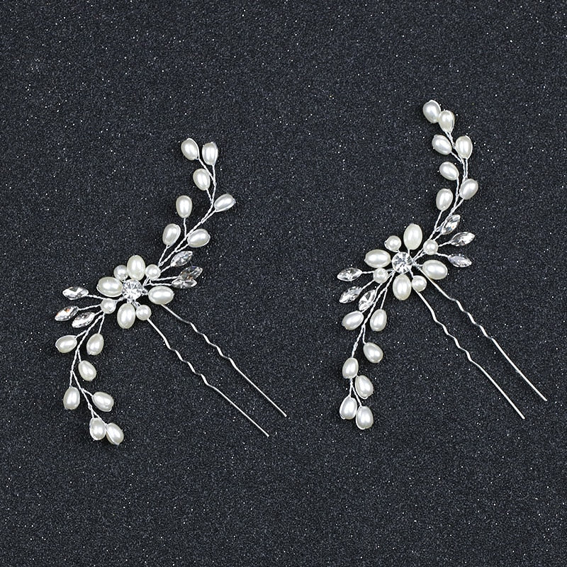 Aveuri 2 Pcs Wedding Pearl Hair Pins Hair Accessories Women Bridal Headpiece Handmade Hair Jewelry