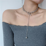 AVEURI New Hip Hop Punk Exaggerated Curb Cuban Thick Choker Metal Ball OT Necklace Vintage Chain Pendant Necklace For Women