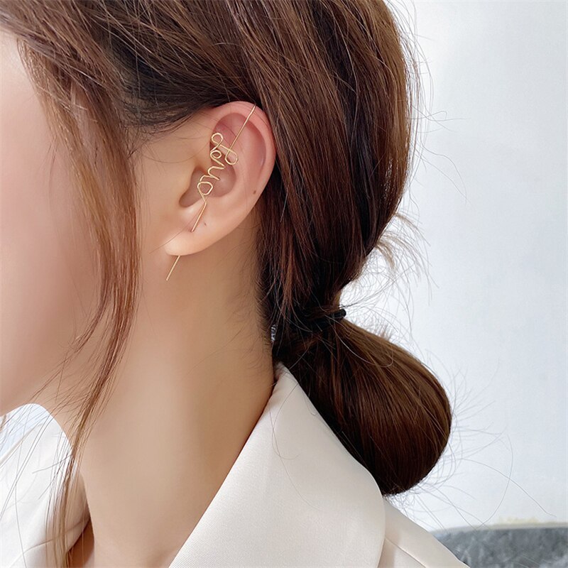 LATS Long Wrap Crawler Hook Earrings Fashion Lightning Crystal Stud Earrings Climber Earrings Piercing Jewelry for Women Gifts