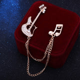 HUISHI Rhinestone Brooch Korean Luxury Rhinestone Music Note Brooch Guitar Tassel Chain Lapel Pins Men's Suit Buckle Pin For Men