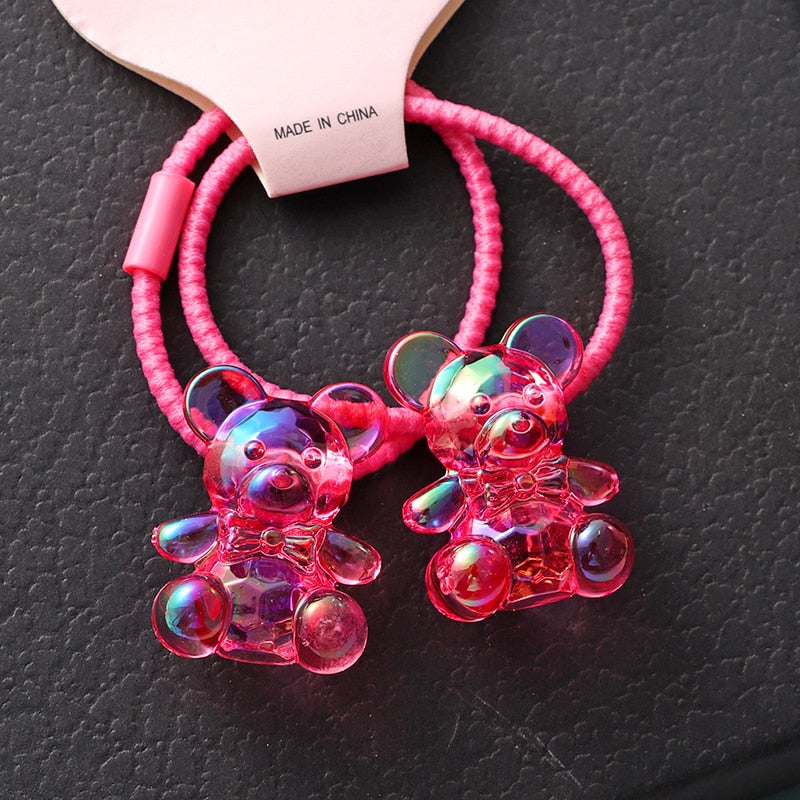 Back to school 2023 AVEURI A Pair Cute Baby Transparent Bear Hair Bands Hair Accessories Girls Hair Ring Rubber Band Elastic Hair Band Kids Headwear