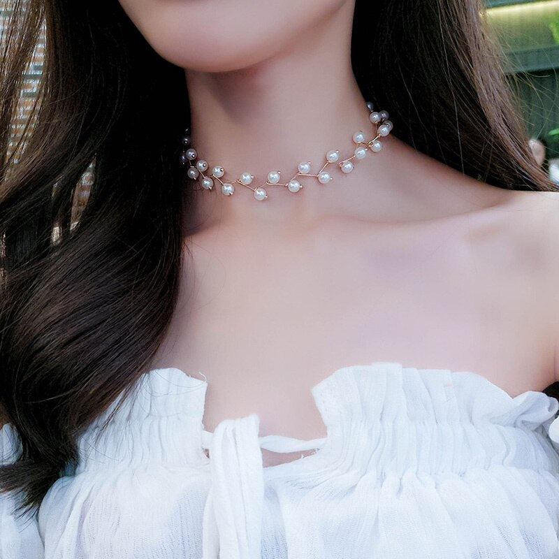 Vintage Wedding Pearl Choker Necklace For Women Geometric Gold Silver Beads Pendant Necklaces Jewelry Statement Collier 2023