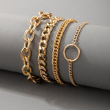 Aveuri 4pcs/sets Punk Heavy Metal Gold Bracelets for Women Hollow Out Geometry Thick Chain Alloy Adjustable Jewelry 17616