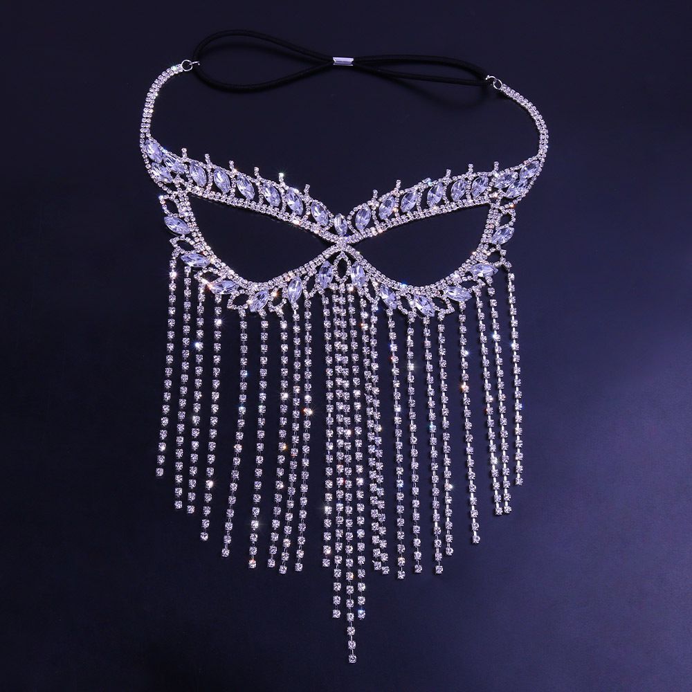 Aveuri 2022 Fashion New Products Rhinestone Tassel Lady Mask Jewelry Sexy Prom Party Crystal Eye Jewelry Mysterious Face Accessories