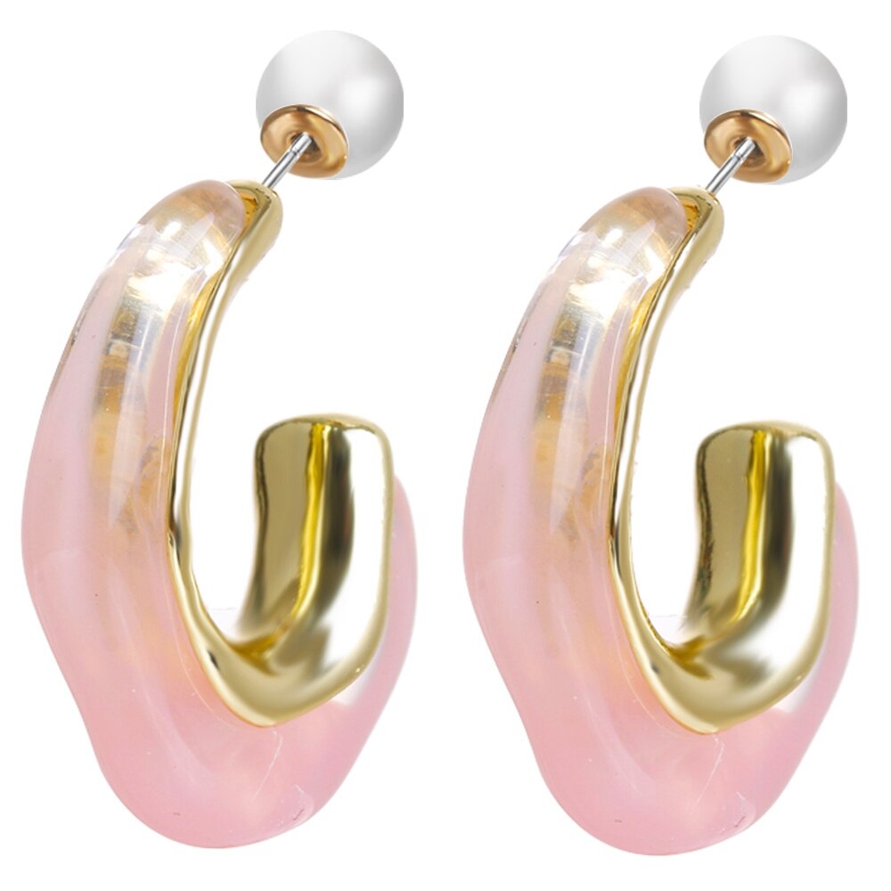Christmas Gift EN New Trendy Transparent Resin Hoop Earrings for Women Girls Geometric Irregular Metal Acrylic Earrings Party Jewelry