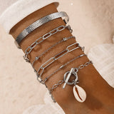 AVEURi 2023 Hip Hop Silver Color Heart Cuff Bangles For Women Vintage Punk Beads Chain Bracelet Sets Gift Girls New 2023 Jewelry
