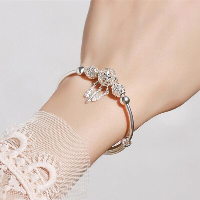 Christmas Gift alloy Dreamcatcher Tassel Feather Round Bead Charm Bracelet &Bangle For Women Fashion Elegant Jewelry sl209