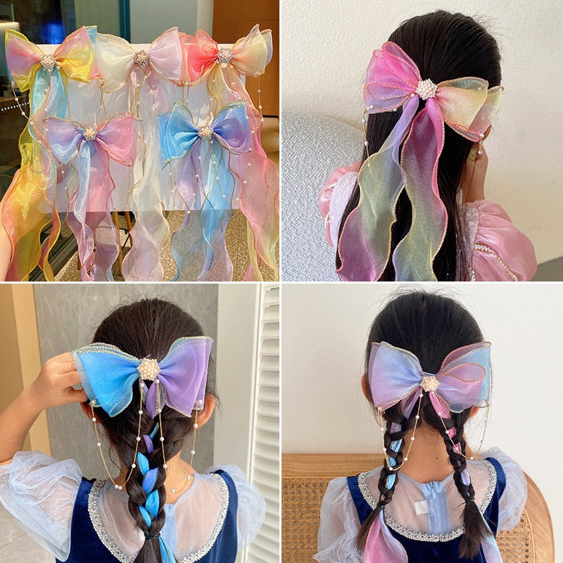 Aveuri Children's Hair Accessories bead Tassels Bows Ribbons Braided Hairpins Headdresses Summer Girls Princess Hairpins