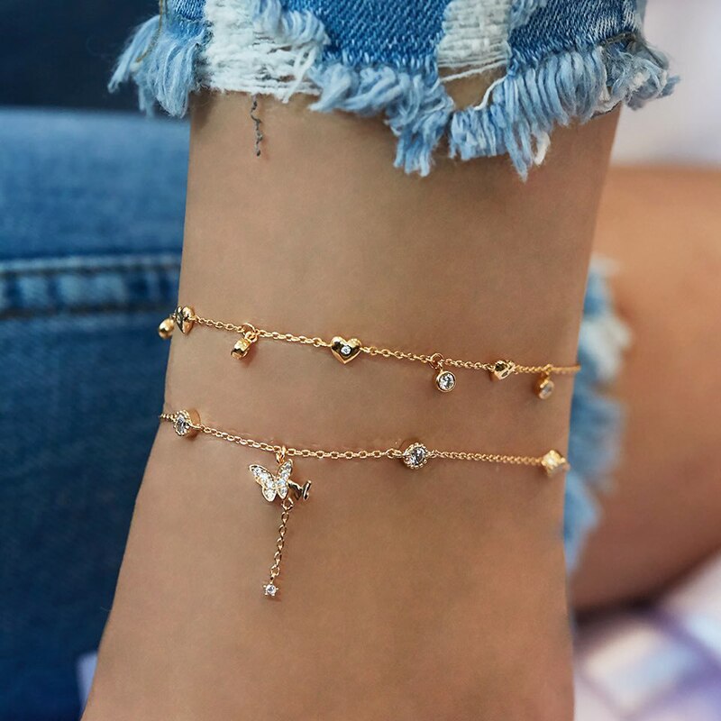 Christmas Gift EN Fashion Multilayer Cute Butterfly Anklets for Women Bohemian Simple Anklet Gold Color Chain Ankle Bracelet on Leg