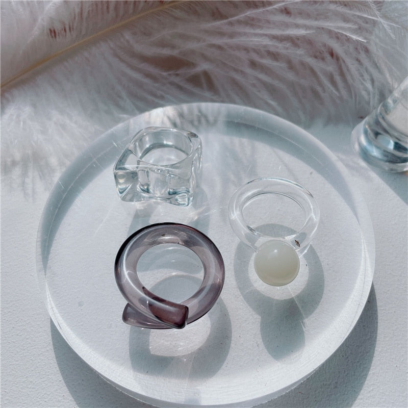 Aveuri 2023 Colorful Transparent Acrylic Rings Geometric Ball Glass Rings For Women Girls Korea Fashion Ring Jewelry Gifts