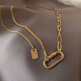 Aveuri Vintage Buckle Thick Chain Necklace Gold Color Metal Clasp Collar Choker Pendant Necklace Fashion For Women Girl Party Jewelry