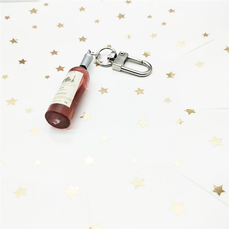 Aveuri Simple Funny Imitation Wine Bottle Keychain Fashion Tiny Earphone Cover Pendant Bag Accessory Key Chain Best Friend Gift Jewelry