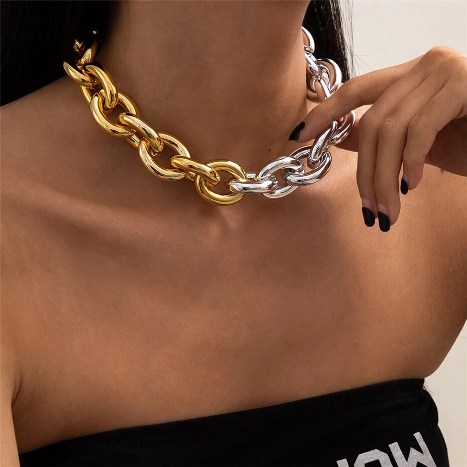 Aveuri  Exaggerated Acrylic CCB Big Choker Necklace For Women Steampunk Men Rock Chunky Thick Chain On The Neck Goth Jewelry