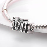 New English letter M charms beads fit original Pandach bracelet for women Silver Color pendant bead diy jewelry free shipping