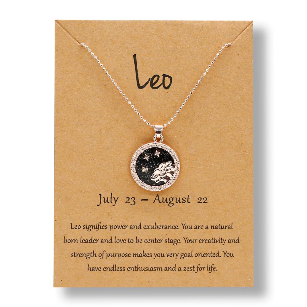 Christmas Gift 12 Zodiac Constellations Necklace Geometric Round Pendant Rose Gold Chain Necklace Unisex Friendship Jewelry