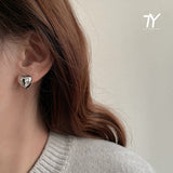 Christmas Gift Korean Design Copper Alloy Simple Silvery Heart Earrings Korean Fashion Jewelry Wedding Party Girl's Sweet Earrings For Woman