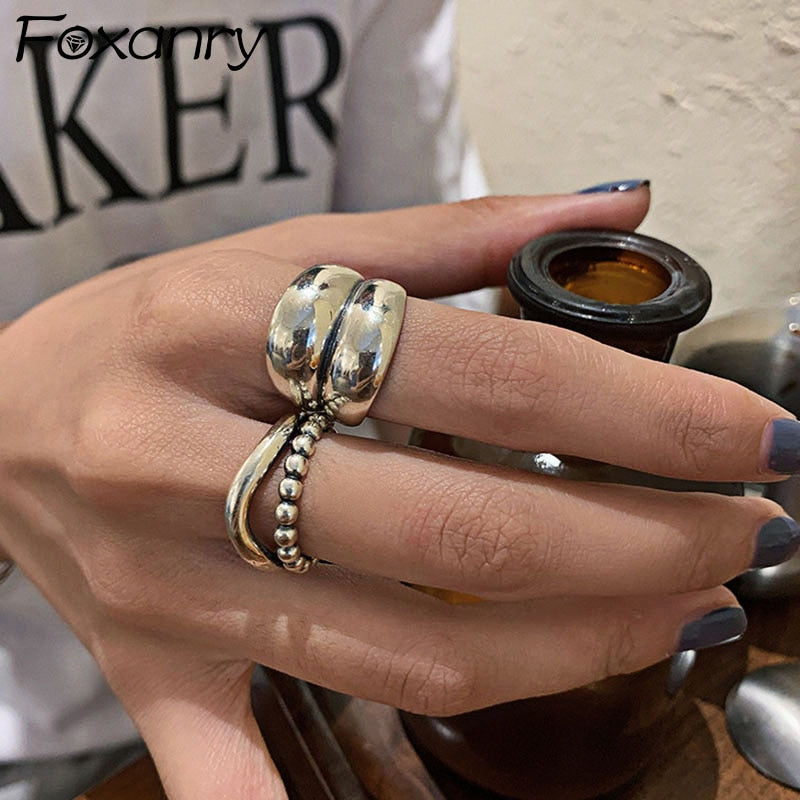 Aveuri alloy Punk Hiphop Rings for Women New Fashion Vintage Wave Geometric Handmade Birthday Party Jewelry Gifts