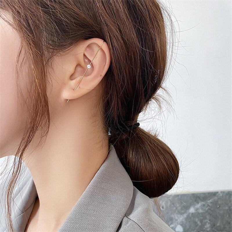 LATS Long Wrap Crawler Hook Earrings Fashion Lightning Crystal Stud Earrings Climber Earrings Piercing Jewelry for Women Gifts