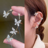 New Luxury Shining Zircon Rhinestone Long Tassel Ear Clip Ear Cuff Exquisite Vintage Clip Earrings Fashion Wedding Party Jewelry