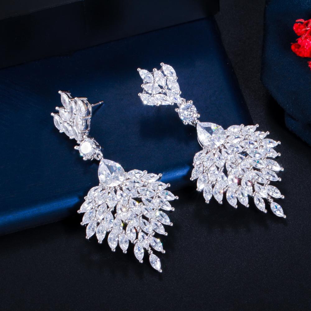 Christmas Gift Gorgeous Green Cubic Zirconia Long Feather Dangle Drop Earrings for Women Wedding Banquet Jewelry Accessories CZ794