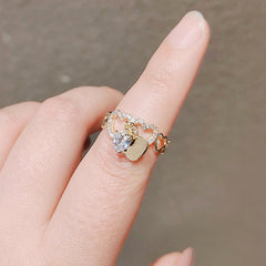 Christmas Gift Design Sweet Zircon Heart Pendant Gold Opening Rings Korean Fashion Jewelry Wedding Girl's Luxury Set Accessories For Woman 2024