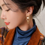 Christmas Gift Design Sense Pearl Metal Chain Irregular Drop Earrings For Woman Korean Fashion Jewelry Wedding Party Girl's Unusual Earrings