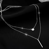 Aveuri 925 Sterling Silver Square Flash Diamond Round Double Necklace Women Clavicle Chain Fine Jewelry Party Wedding Accessories