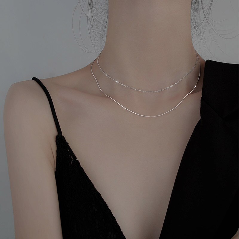 Christmas Gift New O-Chain Double Layer Choker Necklace Shiny Snake Chain Long Necklaces Gift For Girl Fine Accessories